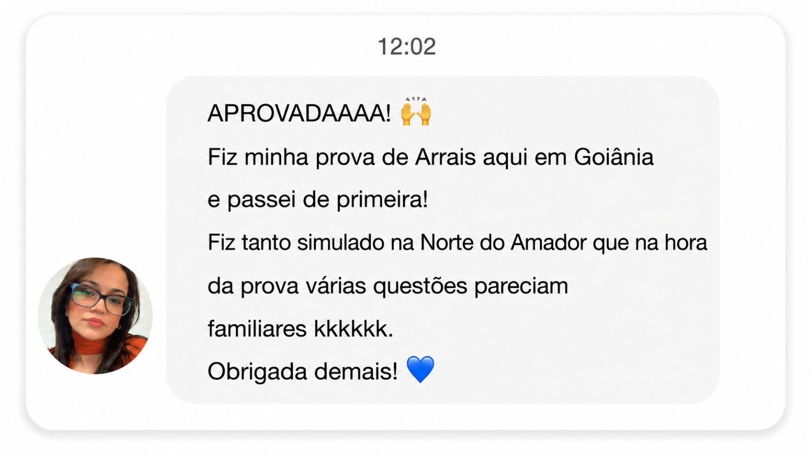 Print de mensagem de aluno aprovado