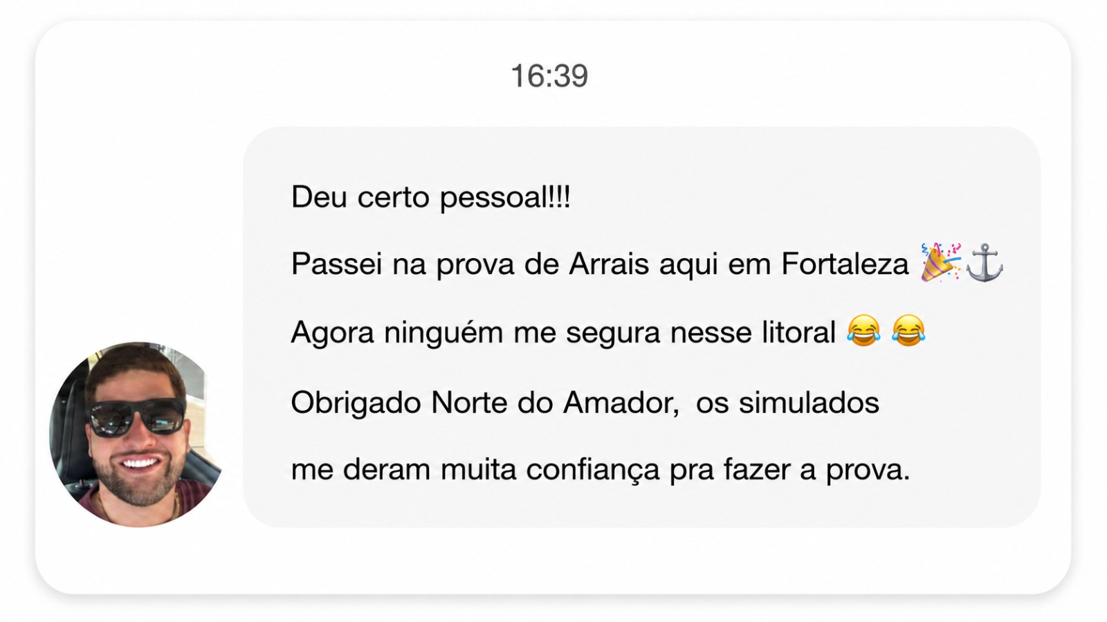 Print de mensagem de aluno aprovado