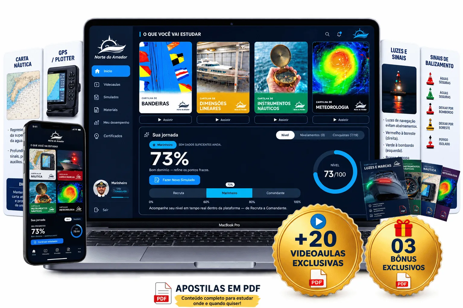 Plataforma Norte do Amador no notebook com +20 videoaulas e 3 bônus exclusivos
